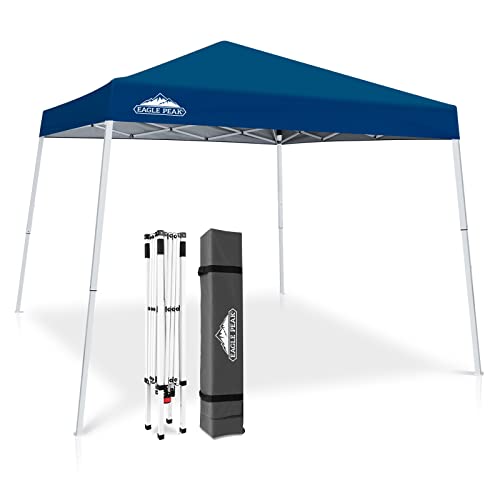 EAGLE PEAK 10x10 Slant Leg Pop-up Canopy Tent Easy One Person Setup Instant Outdoor Beach Canopy Folding Portable Sports Shelter 10x10 Base 8x8 Top (Dark Blue) - color: Dark Blue, size: 10x10