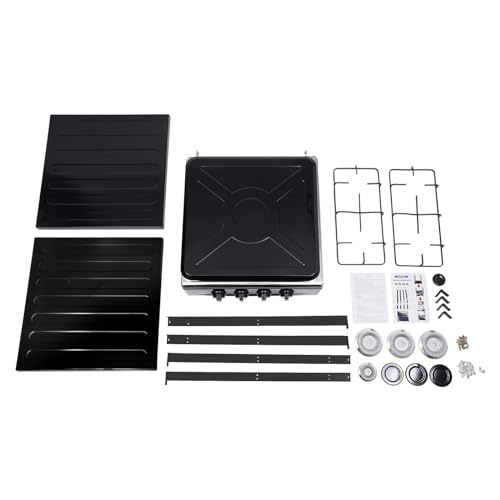 4 Burners Gas Stove with Wind Shield Portable NG/LPG Stove with 2 Storage Shelves for RV Apartment Outdoor Cooking - style: 4 Burner-Black
