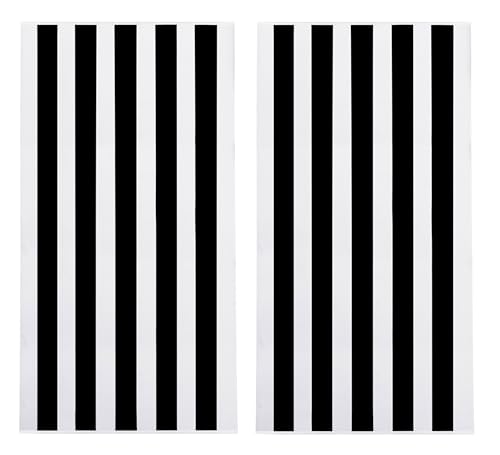 COTTON CRAFT Oversized XL Beach Towel - 2 Pack 39 x 68 inches Big & Huge Beach Blanket Towel - 100% Cotton Velour Thick Plush 450 GSM Super Soft Luxury - Pool Picnic Bath Towel - Cabana Stripe Black - color: Cabana Stripe - Black, size: 2 Pack - 39x68