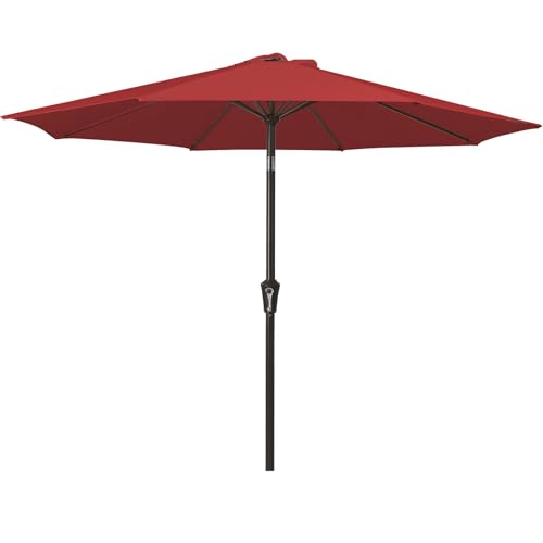 MEWAY 9ft Patio Umbrella Outdoor Table Umbrellas with Push Button Tilt and Crank, Market Umbrella 8 Sturdy Ribs for Deck, Garden, Pool and Backyard, Red - color: Red, size: 9ft