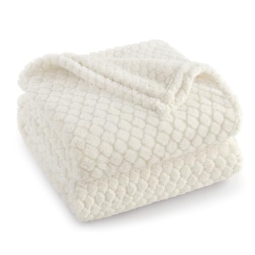 Exclusivo Mezcla Fleece Throw Blanket for Couch and Bed,Extra Soft Warm Decorative Fuzzy Throws for Women,Lightweight Cozy Blankets Size 50x60 Inches, Ivory - color: Ivory, size: Throw ( 50x60 IN )