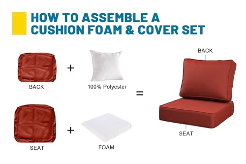 ARTPLAN Deep Seat Outdoor Patio Chair Cushions,2-Piece Seat and Back Cushion Set 24x24x6 and 18x24 Inches,Square, Brick Red - color: Brick Red