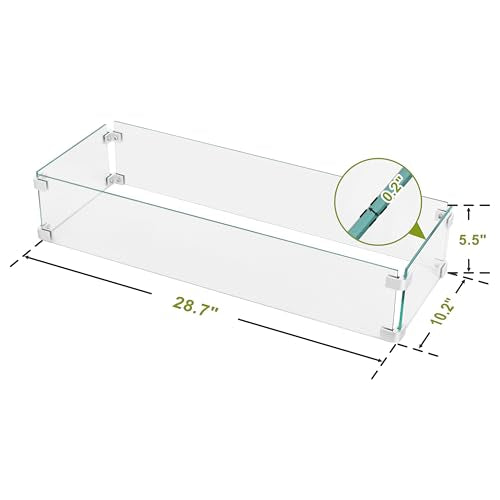 Nuu Garden Tempered Glass Wind Guard for Rectangular Propane Fire Pit Table 28.7''*10.2''*5.5'' Inch, Durable Flame Guard Shield with Aluminum Alloy Corner Brackets for Outdoor Patio Gas Fire Table - size: 28.7x10.2x5.5