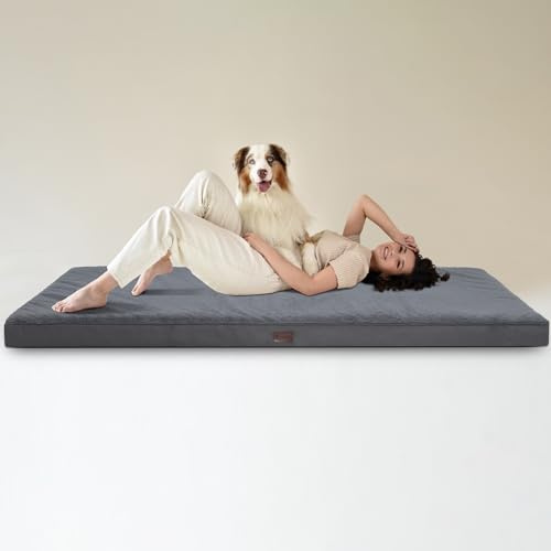Waterproof Human Dog Bed Orthopedic Dog Beds for Crate with Removable Washable Cover Egg-Crate Foam Pet Pad Mat with Anti-Slip Bottom, 75x38 Inch, Grey - color: Grey, size: 75"L x 38"W x 4"H