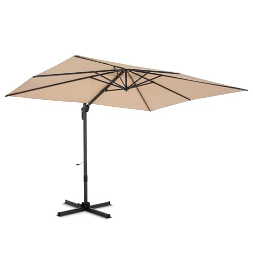 PHI VILLA 10ft Cantilever Patio Umbrella with Crank Handle, 7-Level Tilt & 360° Rotation, Aluminum Square Outdoor Offset Umbrella Windproof & Crashproof for Garden, Deck, Pool (Beige) - color: Beige, size: 10'x10'-No Base