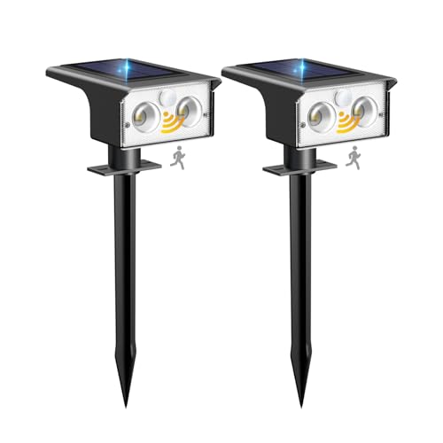 btfarm Solar Spot Lights Outdoor Waterproof, 2 Pack/3 Modes Motion Sensor Lights, Solar Powered Spotlights 2-in-1 Auto On/Off for Outside Pathway Yard Garden Lighting, Cool White - color: Cool White, size: 2 Pack
