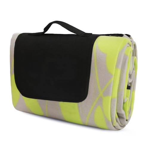 REDCAMP Fleece Picnic Blanket Waterproof Sandproof, Soft Plush & Foldable Outdoor Blanket for Lawn Park Beach Travel, Green Leaves 79"x59" - color: Green Leaves 79"x59"