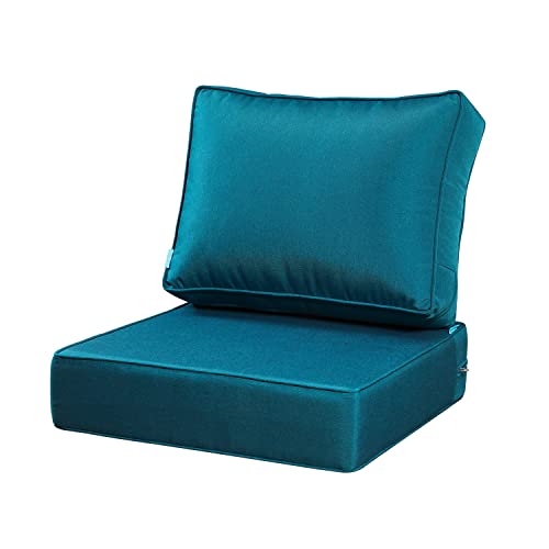 ARTPLAN Deep Seat Outdoor Patio Chair Cushions,2-Piece Seat and Back Cushion Set 24x24x6 and 18x24 Inches,Square,Peacock - color: Peacock