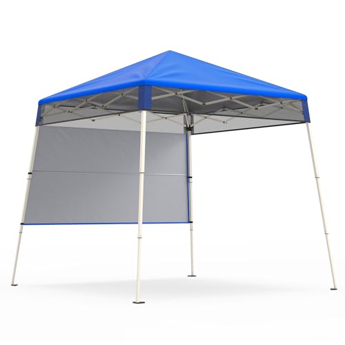 Tangkula 7x7 Ft Pop Up Canopy with Center Lock, UPF50+ Slant Leg Outdoor Tent with Sidewall, Carry Bag & 4 Stakes, Compact Portable Canopy Tent for Hiking Camping Fishing & Picnic (Blue) - color: Blue, size: 7x7 Ft
