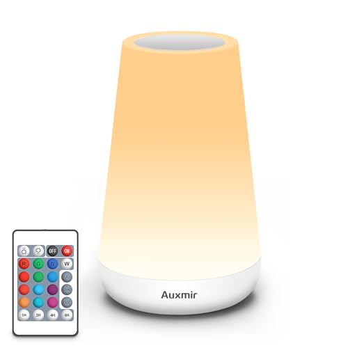 Auxmir Rechargeable LED Night Light, Touch & Remote Control Bedside Lamp with 13 Colors, 5 Brightness Levels, Portable Table Lamp for Kids Baby Nursery, Bedroom, Bathroom, Camping, White - color: White