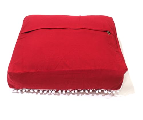 CRAFT KALA Meditation Floor Pillow Cover, Round Large Pillows Cover Seating for Adults, Bohemian Mandala Circle Cushions Cover for Outdoor Fireplace Yoga Living Room (Red, 18" Square) - color: Red, size: 18" x 18" (Pack of 1)