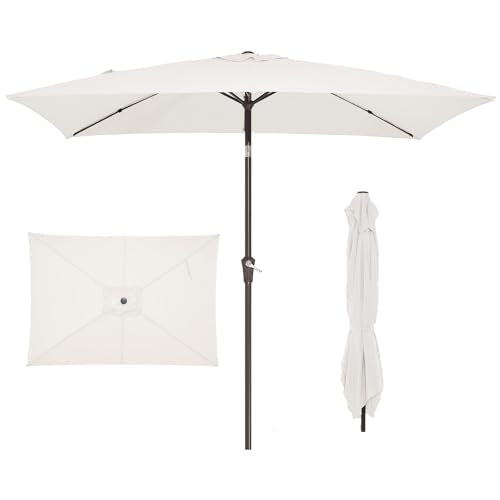 JEAREY 6.5x10 ft Rectangular Patio Umbrellas Rectangle Outdoor Umbrella with Push Button Tilt and Crank, Market Table Umbrella 6 Sturdy Ribs UV Protection for Poolside Garden Backyard Deck, Cream White - color: Cream White