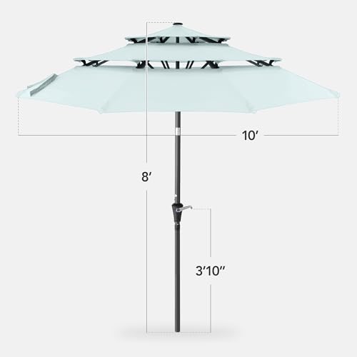 Best Choice Products 10ft 3-Tier Market Patio Umbrella, Outdoor Sun Shade with Tilt, Crank Lift, 8 Ribs for Backyard, Deck, Poolside - color: Baby Blue