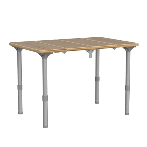 KingCamp Bamboo Folding Table Camping Table with Adjustable Height 4-Folds Compact Small Lightweight Portable Picnic Camp Table for Outdoor Backpacking Beach RV Travel Tailgating Barbecue, 1-2 People