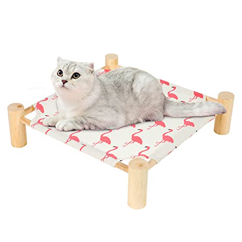 Patas Lague Cat and Dog Hammock Bed for Small Dogs, Brethable Wooden Cat Pet Rabbit Elevated Cooling Outdoor Bed Cots Furniture for Summer Flamingo - color: Flamingo