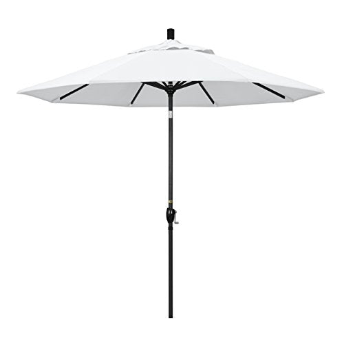 California Umbrella 9' Round Aluminum Market Umbrella, Crank Lift, Push Button Tilt, Black Pole, White Olefin - color: White