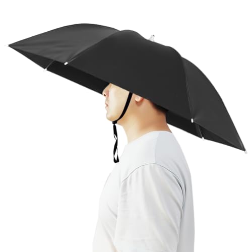 Umbrella Hat, 37 inch Fishing Umbrella Hat Hands Free Foldable UV Protection Umbrella Cap Adjustable Headwear for Fishing Golf Camping Beach Gardening Sunshade Outdoor - color: Black