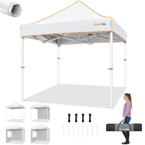 Hoteel 6.6 x 6.6 Pop up Canopy,Easy Up Heavy Duty Canopy with 4 Sidewalls,Upgrade Hexagonal Tube UPF50+ 1500mm Waterproof,Outdoor Canopy Tent with Carry Bag for Commercial Events,Beach,Camping,White - color: White, size: 6.6x6.6FT (+4 Walls)