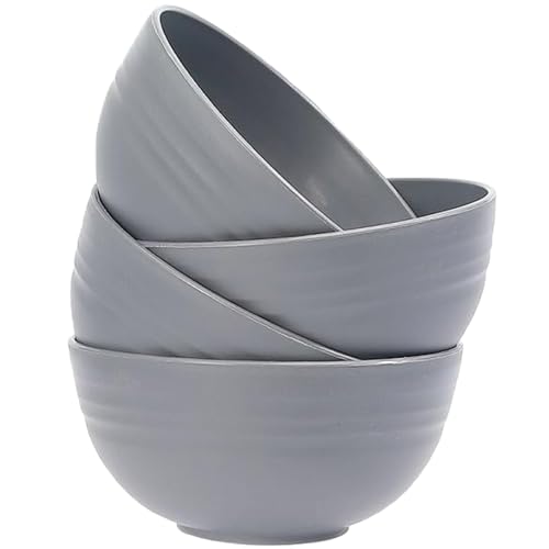 Unbreakable Wheat Straw Cereal Bowls Set of 4, 24 OZ Microwave and Dishwasher Safe Lightweight Soup and Salad Bowl Sets, Reusable Dessert Bowls for Rice, Pasta, Snack, Fruit, BPA Free (Gray) - color: 4 Gray