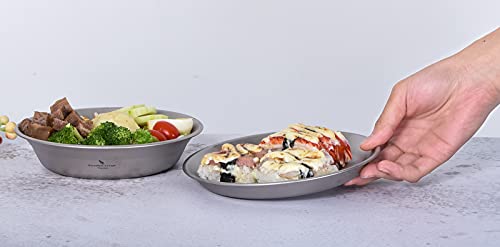 Boundless Voyage Ultralight Titanium Bowl Pan Plate Dish with Carry Bag Outdoor Camping Portable Tableware Cookware (2 Pcs Set (Shallow Bowl+Plate)) - color: 2 Pcs Set (Shallow Bowl+Plate)