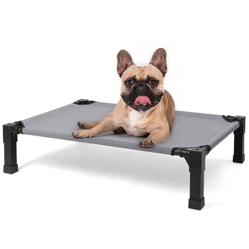 Cooling Elevated Dog Bed, Raised Dog Cot with Washable Breathable Mesh and Metal Frame, Portable for Outdoor and Indoor Use - color: Grey, size: 35"L x 25"W x 7.4"H