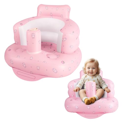 Inflatable Baby Chair, Inflatable Baby Seat for Babies 3 Months and Up, Summer Blow Up Chair with Built in Air Pump, Infant Floor Seats for Learning to Sit, Palying, Camping, Strawberry - color: Strawberry