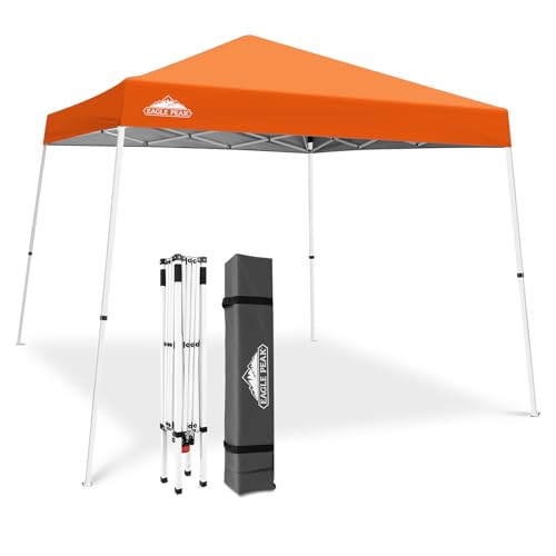 EAGLE PEAK 10x10 Slant Leg Pop-up Canopy Tent Easy One Person Setup Instant Outdoor Beach Canopy Folding Portable Sports Shelter 10x10 Base 8x8 Top (Orange) - color: Orange, size: 10x10