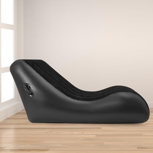 PVC Air Mattress Sofa Bed, Modern Inflatable Couch with Built in Double Layer Pump S Shaped Blow Up Chamber Airbed 440lbs Capacity for Living Room Office Camping Indoor Outdoor Use (Black) - color: Black