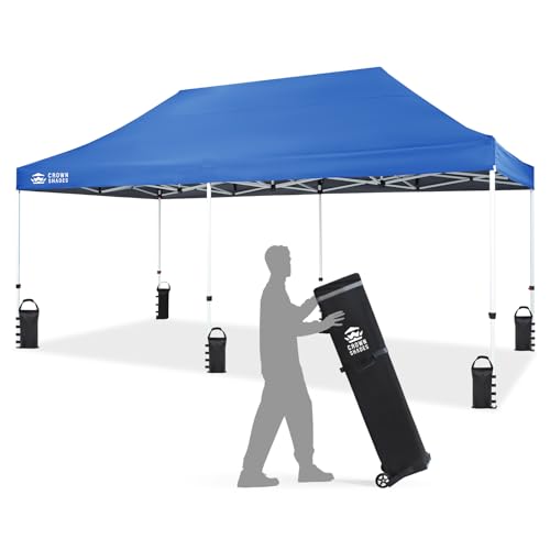 CROWN SHADES 10x20 Pop Up Canopy Tent - Commercial Canopy Tent with 400D Strength Oxford Fabric, Hexagonal Leg, 4 Upgraded Weights - Great for Trade Shows, Events,Parties & Commercial Use, Blue - color: Blue, size: 10x20