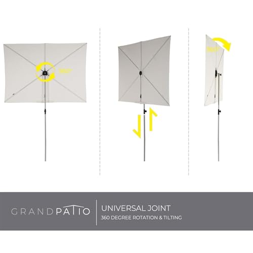 Grand patio Balcony Umbrella, JENA 6x4 FT Outdoor Umbrella, Rectangular Flat Canopy Versatile Patio Shade with 360 Degree Roating Knob for Deck Apartment, Beige - color: Beige, size: 6x4 FT