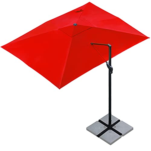 Sunnyglade 10x13Ft Cantilever Patio Umbrella Rectangular Deluxe Offset Umbrella 360°Rotation & Integrated Tilting System Patio Hanging Umbrella for Market Garden Deck Pool Backyard Patio(Red) - color: Red, size: 10 x 13 ft