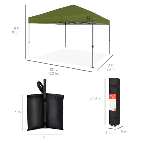 Best Choice Products 10x10ft Pop Up Canopy Tent, Outdoor Shade, 1 Person 1 Minute Set Up, Carry Case, 4 Weight Bags - Olive Green - color: Olive Green, size: 10x10ft
