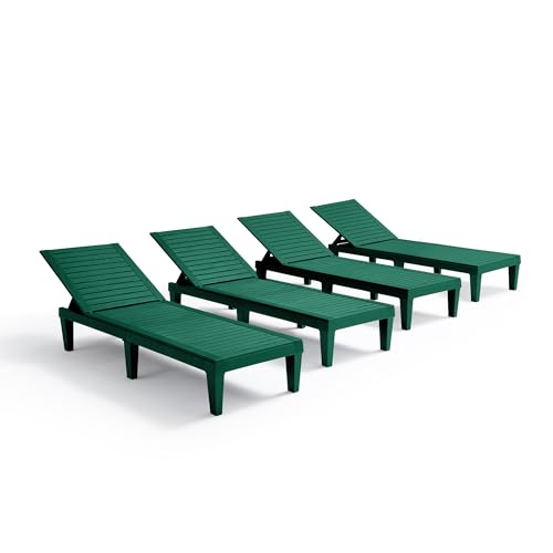 Nestl Sun Tanning Chair - Forest Green Chaise Lounge Chair Outdoor, Lightweight Pool Lounge Chairs Set of 4, Adjustable 5-Position Reclining Lawn Chair, Waterproof Beach Outdoor Lounge Chairs - color: 3 - Forest Green, size: Set of 4