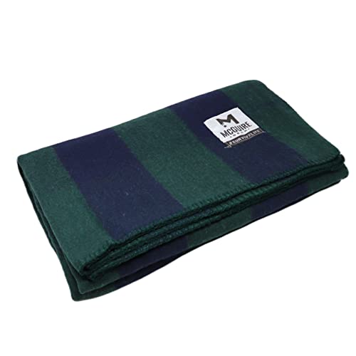 M MCGUIRE GEAR Warm Wool Bunkhouse Plaid Blanket for Camping, Home, Survival, or First Aid, 64" x 90" (Green/Navy) - color: Green/Navy