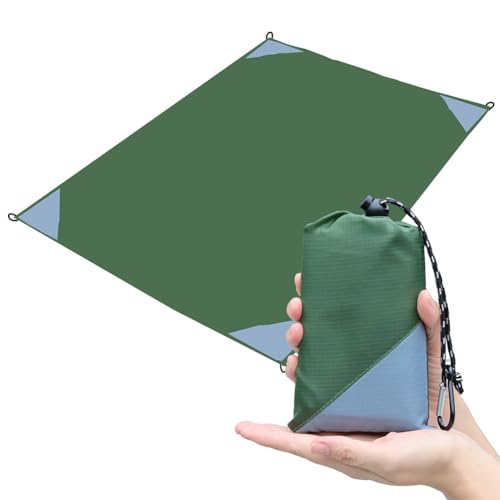 Orga'Neat Pocket Picnic Blanket, Beach Mat Waterproof Sandproof, Compact Lightweight Small Tarp for Camping, Hiking, Backpacking, Festival, Travel, Foldable in Bags (Army Green/Grey, 55"x79") - color: Army Green/Grey, size: 55"x79"