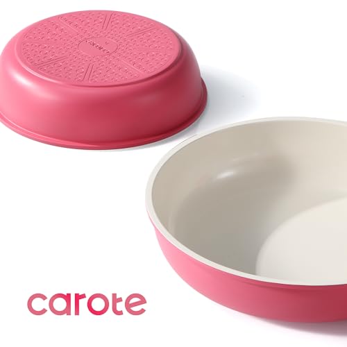 CAROTE 18Pcs Ceramic Cookware Set with Detachable Handle, Pots and Pans Set Non Stick, Non Toxic Kitchen Cooking Sets with Stand-Up Lid, PFAS and PFOA Free, Oven Safe, Induction Ready, Pink - color: Pink