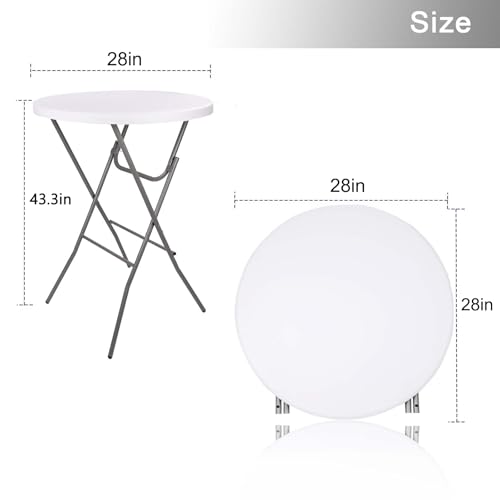 Lakhow Cocktail Table 28in Folding Round High Top Indoor Outdoor with Removable Legs, Tall Bistro Foldable Bar Height Table for Parties, Patio, Backyard, Dining Room, Events, Black- 1PCS - size: 28''×43''/1PC