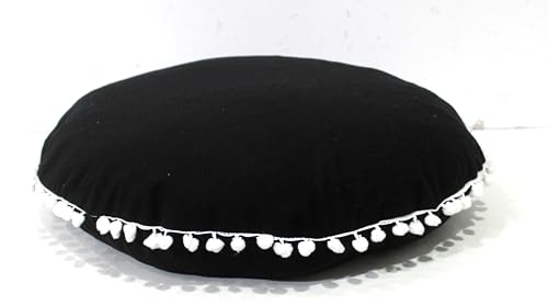 CRAFT KALA Meditation Floor Pillow Cover, Round Large Pillows Cover Seating for Adults, Bohemian Mandala Circle Cushions Cover for Outdoor Fireplace Yoga Living Room (Black, 32" Round) - color: Black, size: 32" x 32" (Pack of 1)