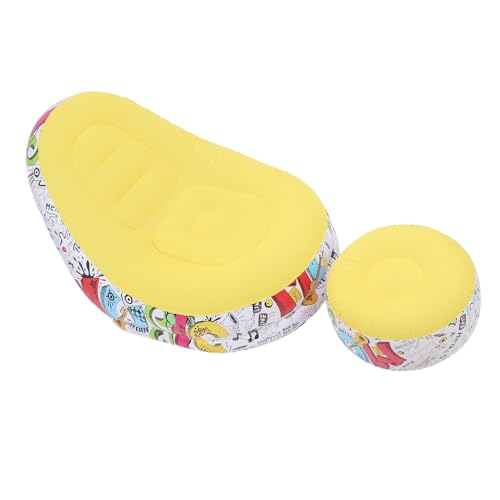 Zunate Inflatable Lounger Chair with Foot Stool, Portable Air Sofa Bed for Camping, Outdoor, Beach & Patio - Flocking Fabric, Foldable & Includes Repair Patch (Yellow) - color: Yellow