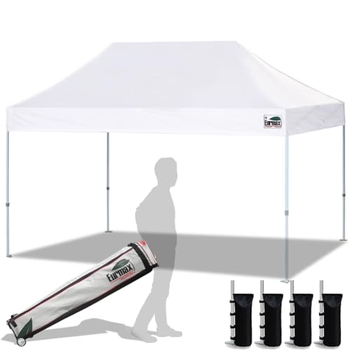 Eurmax USA 10x15ft Pop Up Canopy, Commercial Instant Tent for Outdoor Events, Patented No-Tip Rolling Storage Bag with 4 Sandbags,UV & Water Resistant,Heavy Duty Portable Shelter Gazebo,White - color: White, size: 10x15