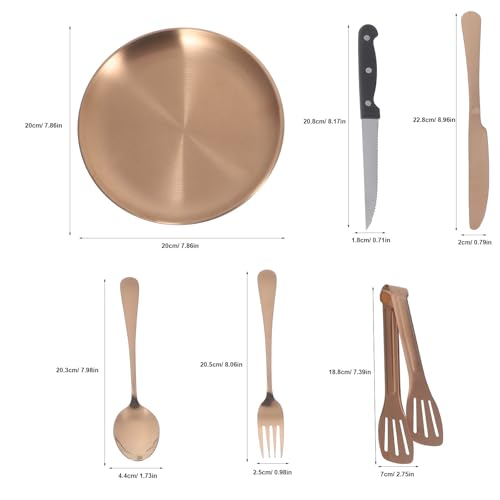 KICHOUSE 10pcs Gold Stainless Steel Outdoor Camping Flatware Set with Portable Storage Bag, Picnic Serving Silverware and Travel Utensils for Hiking and Outdoor Dining