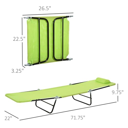 Majnesvon Outdoor Tanning Chair with Pillow, Folding Chaise Lounge Chair with Adjustable Backrest, Portable Lay Flat Beach Lounge Chairs for Sunbathing Poolside Patio Lawn Camping(Green 2) - color: Green 2