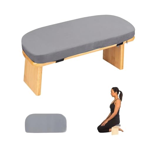 Meditation Bench with Cushion Foldable Ergonomic Bamboo Kneeling Stool Seiza Bench Wooden Meditation Stool Chair Zen Lotus Yoga Stool Floor Sitting Prayer Bench Removable Pillow - color: Light Grey