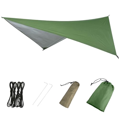 Azarxis Hammock Camping Tarp Rain Fly, Waterproof Tent Shelter Awning Sunshade Cloth Picnic Mat for Outdoor Hiking Beach Backpacking - Included Guy Lines & Stakes - color: #01 Green, size: 7.55 x 4.59 ft