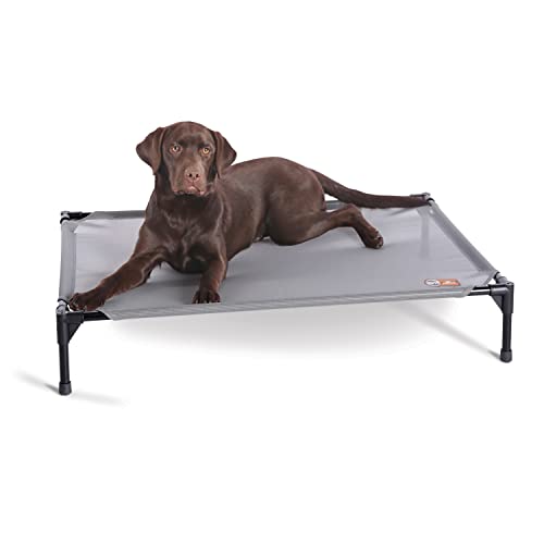 K&H Pet Products Elevated Outdoor Dog Cot Bed, Raised Cooling Bed with Washable Breathable Mesh for Large Dogs, Portable Raised Platform Pet Bed, Heavy Duty Metal Frame Hammock Bed, Large, Gray - color: Gray Mesh, size: Large 42"L x 30"W