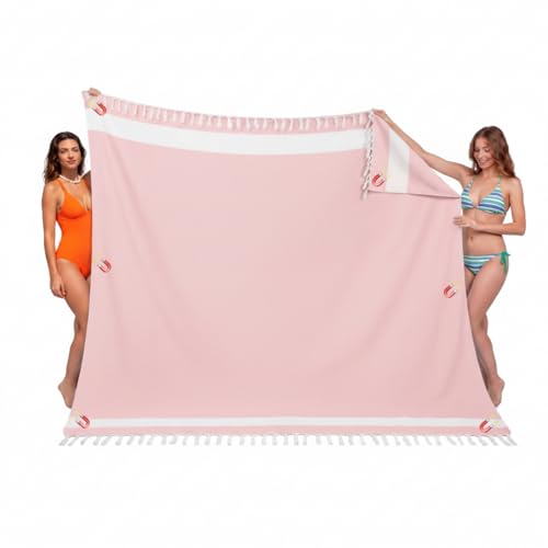 HunnmingRe 1 Pcs 82 x 88 Inch Extra Large Magnetic Beach Towel Oversized Turkish Blanket Cotton XXL Sandproof Towels Huge Big Giant Throw Quilt Blankets for Adult Picnic Camping Travel Pool (Pink) - color: Pink, size: 82 X 88 Inch