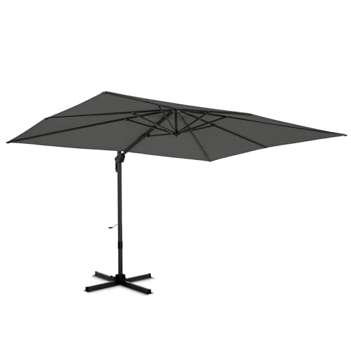 PHI VILLA 9'x 12' Cantilever Patio Umbrella with Crank Handle, 6-Level Tilt & 360° Rotation, Aluminum Square Outdoor Offset Umbrella Windproof & Crashproof for Garden, Deck, Pool (Grey) - color: Grey, size: 9'x12'- No Base