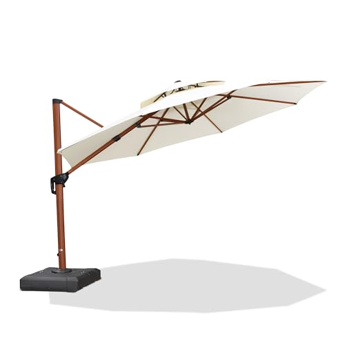 PURPLE LEAF 12ft Patio Umbrella Outdoor Round Large Cantilever Umbrellas Windproof Offset Umbrellas Heavy Duty Sun for Garden Deck Pool Patio, Cream - color: Cream, size: 12 Feet, style: Umbrella