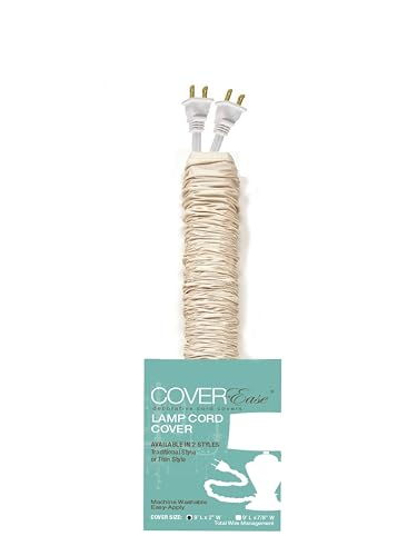 Cream COVEREase Lamp Cord Cover 9 ft Faux Silk Fabric Cover - Cable Sleeve, Wire Cover, Cord Hider for Cable Management for Electrical Lighting Fixtures