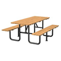 Outdoor Wooden Picnic Table Heavy Duty Picnic Tables Benches Set with Umbrella Hole , 72” Dining Table Set for 6 Person Metal Frame & Solid Wood Waterproof Tabletop for Backyard, Porch, Patio(Natural - size: Heavy Duty-yellow